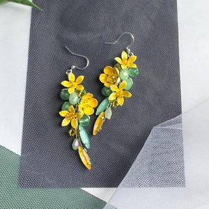 Handmade Yellow Floral Drop Earrings: Rustic Wedding Jewelry