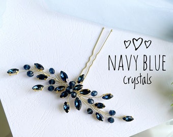 Navy Blue bridal hair pins Something blue hair pin Sapphire Gold Hair Piece Royal blue wedding Navy blue hair piece, Wedding Hair Accessory