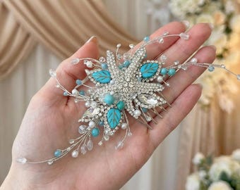Turquoise hair vine Bridal hair vine Starfish hair comb Wedding hair pieces Beach wedding Teal blue Bridal hair vines Crystal headpiece