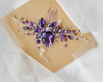 Dark purple hair comb Violet hair comb Lilac hair comb Purple hair accessories Purple hair piece Amethyst hair comb Crystal hair comb