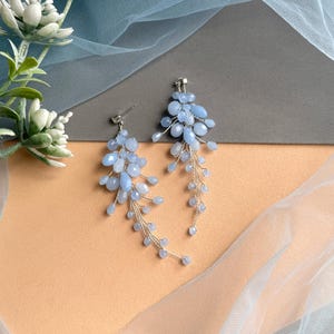 Dusty blue bridal Crystal Stud earrings Light Blue Dangle Wedding Earrings, Something blue for Bride  Bridal Blue Crystal Drop Earrings