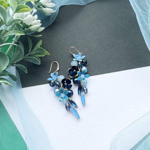 Dusty blue bridal Crystal Stud earrings Navy Blue Dangle Wedding Earrings, Something blue for Bride  Bridal Blue Crystal Drop Earrings
