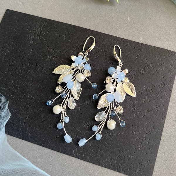 Dusty Blue Flower Petal Earrings, Floral Spring Earrings, Summer Floral Earrings, Unique Bridesmaid Earrings, Unique Bridal Party Earrings