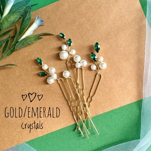 Forcine per capelli con smeraldo e perla (set da 5): copricapo da sposa