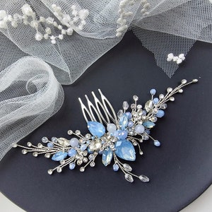 Blue Opal Wedding hair piece Blue Bridal hair piece Bridal hair comb Blue Wedding hair comb Something blue Floral Bridal Hair Accessories