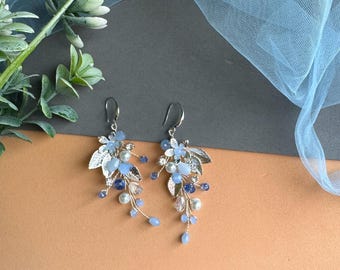 Dusty Blue Flower Petal Earrings, Floral Spring Earrings, Summer Floral Earrings, Unique Bridesmaid Earrings, Unique Bridal Party Earrings