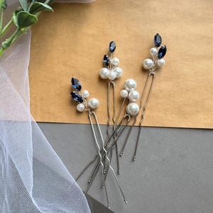 Épingles à cheveux bleu marine et perles (lot de 5) : coiffe de mariée