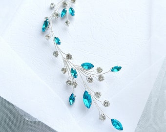 Blaue Brautranke Silberne Braut Haarranke Braut Haarschmuck Hochzeit Haarteil Hochzeit Haarschmuck Hochzeit Haarkranz