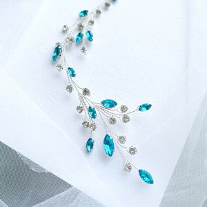 Blue Crystal Bridal Hair Vine: Aquamarine Wedding Headpiece