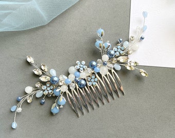 Blue Opal Wedding hair piece Bridal hair piece Bridal hair comb Wedding hair comb Something blue Floral Bridal Hair Accessories