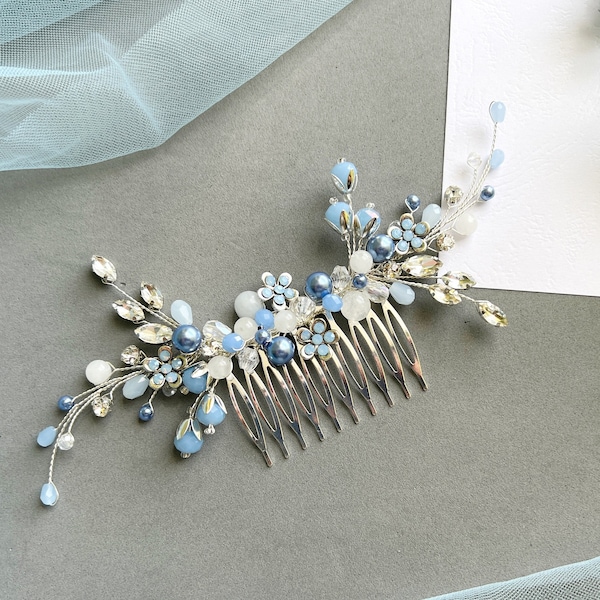 Blue Opal Wedding hair piece Bridal hair piece Bridal hair comb Wedding hair comb Something blue Floral Bridal Hair Accessories