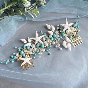 Handmade Beach Wedding Hair Comb: Starfish, Pearls & Shells