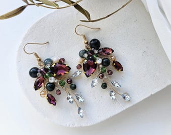 Moss Agate Drop Earrings, Burgundy Moss Agate Earrings, moss agate Statement Earrings, Moss Agate Jewelry, Nature Earrings, Gift for her