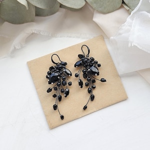 Black earrings, Black dangle earrings, black rhinestone earrings, black prom earrings, black bridesmaid earrings, mother of the bride