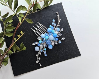 Blue opal hair pin Aquamarine Wedding hair comb Something blue hair accessories Bridal hair piece Bridesmaid hair comb Blue hair vine