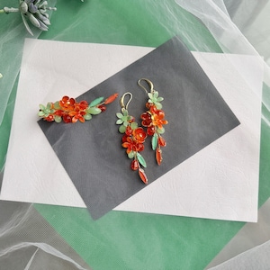 Tangerine Earrings, Orange Green Earrings, Coral Mint Earrings, Persimmon Earrings, Tangerine Drop Earrings, Bridal Earrings, Gift For Her