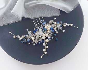 Light Blue hair vine Crystal hair comb Wedding hair accessories Bridal hair comb Wedding hair comb sapphire hair vine Royal blue hair piece