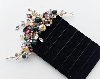 Zak corsages met mosagaat, groene natuurkristal bruiloftaccessoires, revers bruidegoms, corsages bruiloft, mosagaat bruidshaarkam
