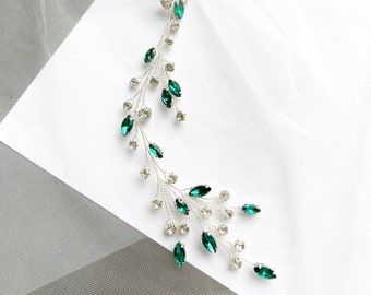 Emerald hair vine Crystal hair vine Wedding hair accessories Bridal hair vine Wedding hair vine green hair vine Emerald hair piece