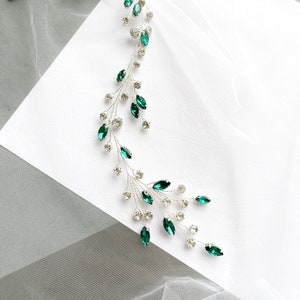 Emerald hair vine Crystal hair vine Wedding hair accessories Bridal hair vine Wedding hair vine green hair vine Emerald hair piece