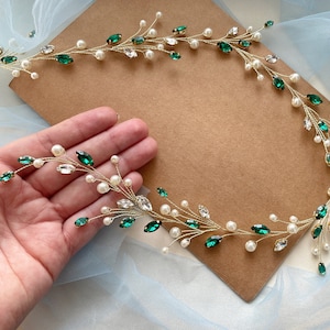 Emerald Bridal hair piece Green crystal Bridal hair vine crystal Bridal hair accessories gold Wedding hair piece rose gold Wedding hair vine