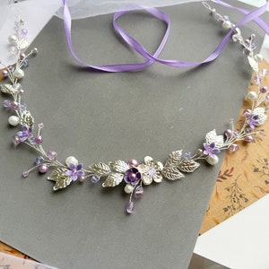 Bridal belt for wedding, Thin Lilac Bridal Belt, Lavender Wedding Sash Belt, Gold Leaf Wedding Belt, Bridesmaids Belt, Bridal Shower Belt