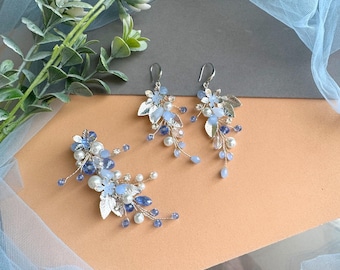 Blue Opal Wedding Hair Clip Bridal hair piece Bridal hair comb Bridal Hair Clip Something blue Wedding Hair Accessories Bridal headpiece