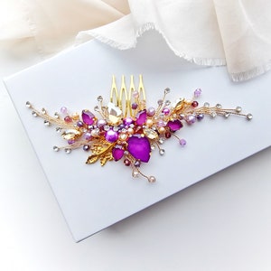 Amethyst Bridal Hair Comb: Gold Violet Crystal Wedding Hairpiece