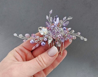 Lilac hair comb, Purple Bridal hairpiece, Violet Wedding hairpieces, Lilac Hair clip, Lavender headpiece Amethyst hair comb, Prom hair comb