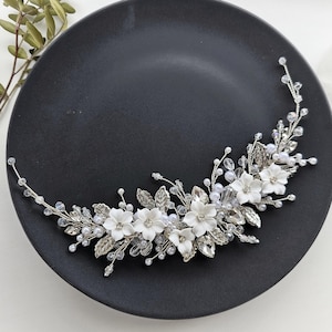 Handmade Floral Bridal Hair Vine: Pearl & Crystal Wedding Hair Piece