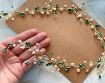 Emerald Bridal hair piece Green crystal Bridal hair vine crystal Bridal hair accessories gold Wedding hair piece rose gold Wedding hair vine