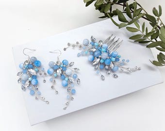 Blue Opal Wedding Hair Clip Bridal hair piece Bridal hair comb Bridal Hair Clip Something blue Wedding Hair Accessories Bridal headpiece