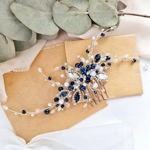 Navy blue Wedding hair piece Bridal hair piece Bridal hair comb Wedding hair comb Something blue Floral Bridal Hair Accessories