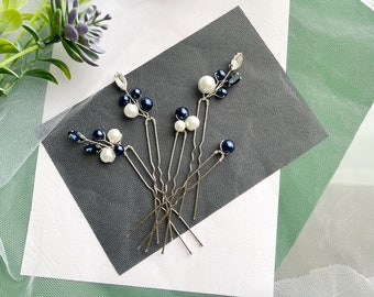 Navy blue Wedding hair piece, Navy blue Hair pins Something blue hair accessories Sapphire headpieces Bridal hair piece Bridesmaid hair pin