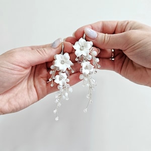 White Flower Bridal Earrings: Boho Chic Wedding Jewelry