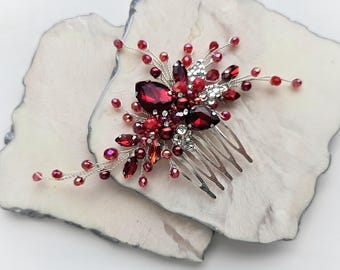 Dark red hair pin, Garnet hair piece, Red hair jewelry, Ruby hair comb, Bridesmaid hair pin, Red headpiece, Garnet Bridal hair comb