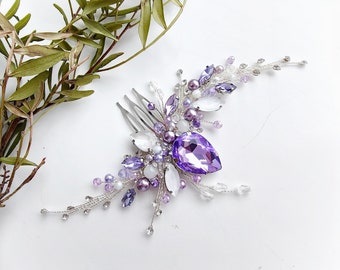 Lavender hair comb Purple jewelry set Lilac jewelry set Purple hair accessories Violet hair piece Amethyst hair comb Prom Crystal hair comb