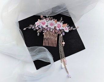 Blossom hair comb, Cherry Sakura Floral accessories, Pink blossom flower, Blush Bridal hair pins, Bride hair accessories, Sakura Hair Clip