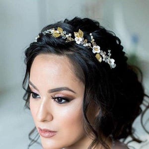 Floral Bridal Hair Vine: Silver Headband with Pearl Flowers