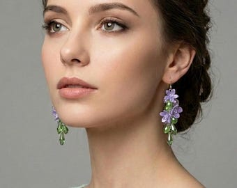 Wisteria flower earrings, Lilac flower earrings, Dangle floral earrings, birthday accessories,Purple Earrings, Summer Earrings, gift for her