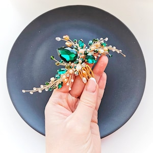 Emerald Crystal Bridal Hair Comb: Gold Wedding Hairpiece