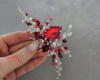 Fermaglio Per Capelli Con Cristalli Bordeaux: Accessorio Per Capelli Da Sposa Con Strass - Italia - Foto 7