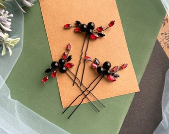 Black and red hair pin Gothic wedding hair piece  Gothic hair piece Black hair piece goth hair accessories Halloween Hair Clip Prom hair