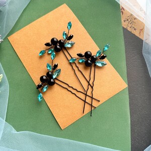 Aquamarine black hair pin Turquoise hair piece Teal hair piece Aquamarine headpiece Teal hair piece Prom hair accessories Maritime wedding