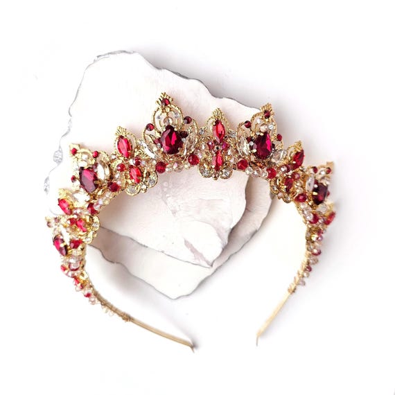 Red Gold Crown Gold Birthday Crown Gold Tiara for Women Gold  display picture 2