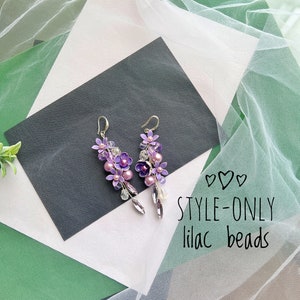 Lilac flower earrings, Dangle Earrings, Lilac Crystal Earrings, Light Purple Earrings for Wedding, Purple Flower Earrings, Summer Earrings image 10