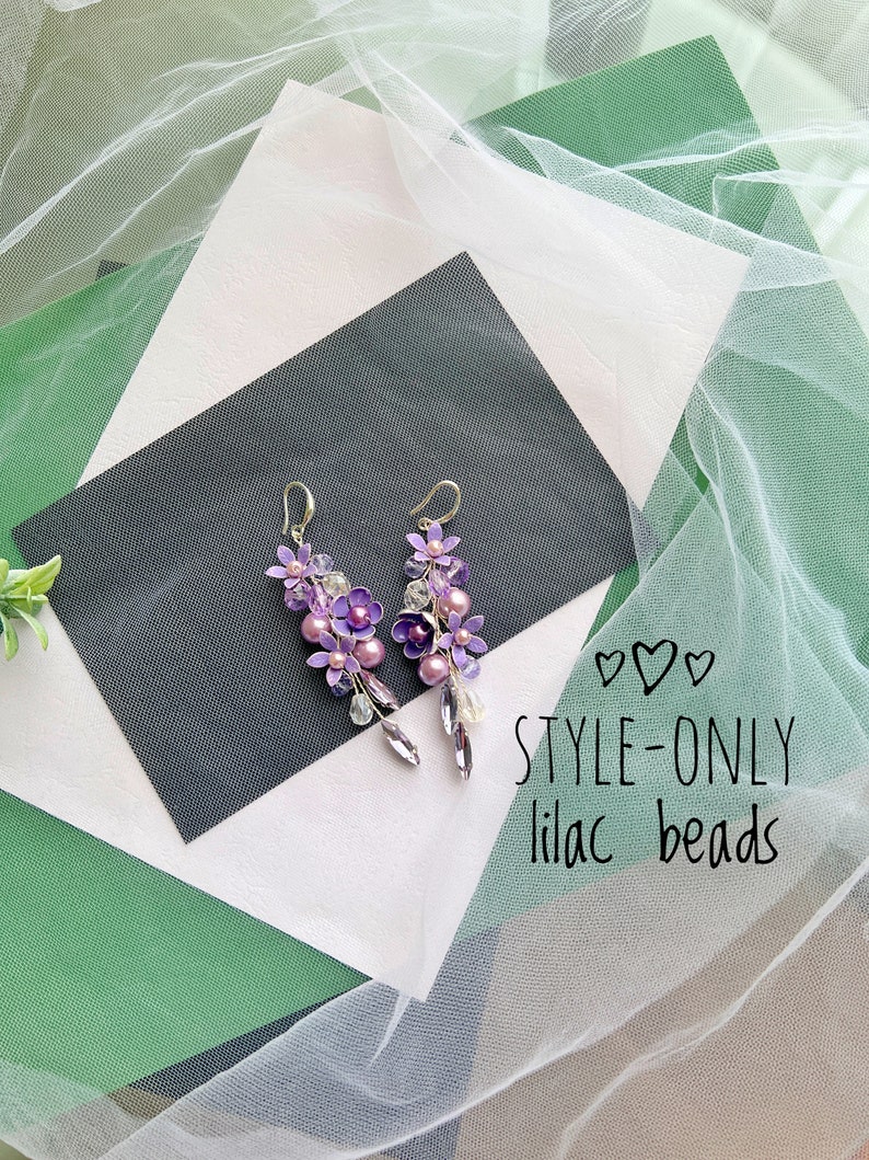 Lilac flower earrings, Dangle Earrings, Lilac Crystal Earrings, Light Purple Earrings for Wedding, Purple Flower Earrings, Summer Earrings image 10