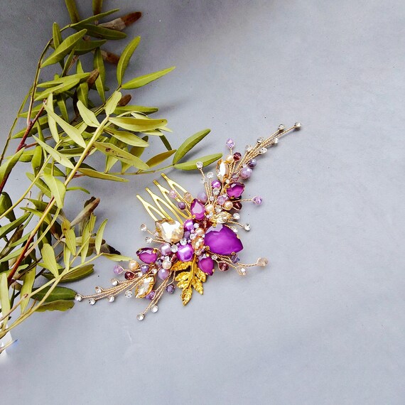 Purple Hair Comb Lilac Gold Hair Vine Gold Hair Piece  display picture 1
