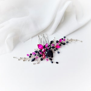 BlackFuchsia hair comb Dark Pink hair pins BlackHot Pink hair pin Black head piece Black hair piece Prom accessories Neon Pink hair clip image 5