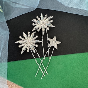 Star Bridal Hair Pins: Set of 3 Crystal Wedding Hair Adornments